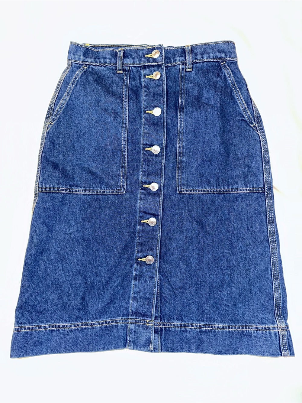 Free Assembly Classic Blue Denim Button-Front Skirt size 0 with pockets